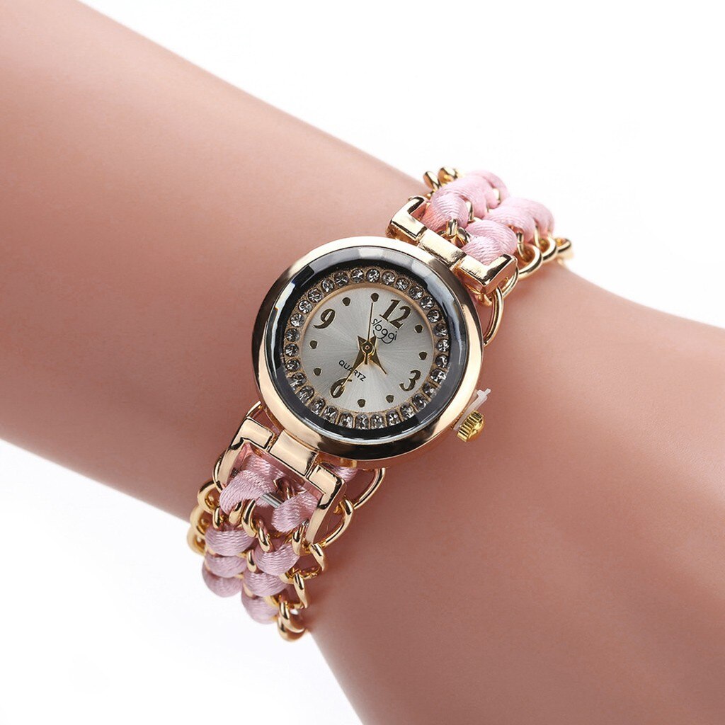 Women Knitting Rope Chain Winding Analog Quartz Movement Wrist Watch Compact Round Woven Wrist Clock Zegarek Damski