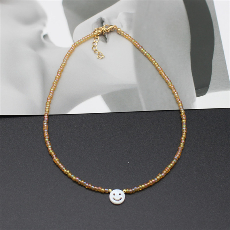 Natural Freshwater Shell Round White Smiley Rainbow Beaded Choker Necklace For Women Chain Jewelry Accessories: 7