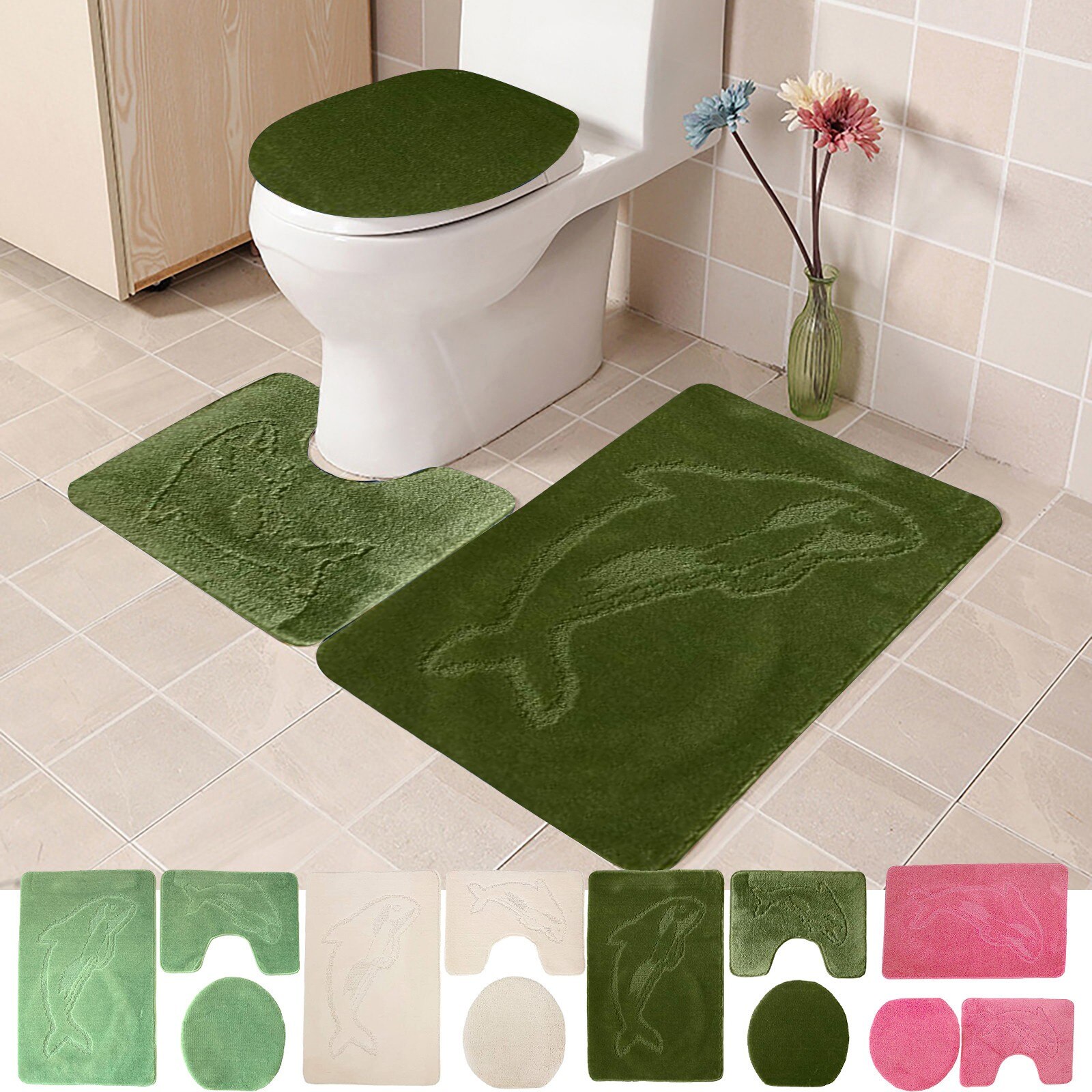 3 Stuk Badkamer Tapijt Set Non Slip Hart Bad Contour Mat 55X85 Cm Monochromatische Settoilet Tapijt Wc Deksel cover Set Accessoires