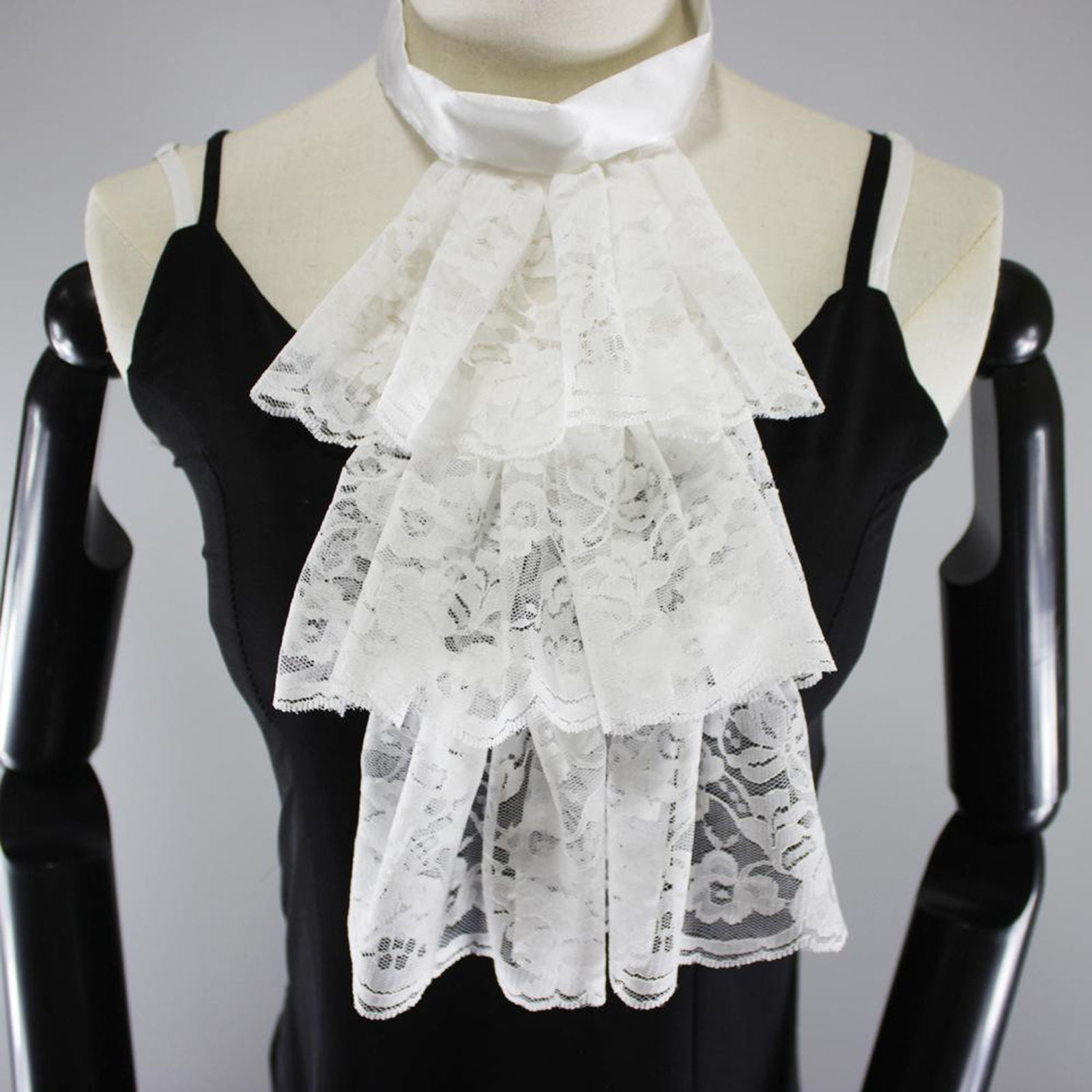 Victorian Lace Neck Gothic Collar Ruffle Tie Mini Cape Lolita Fau