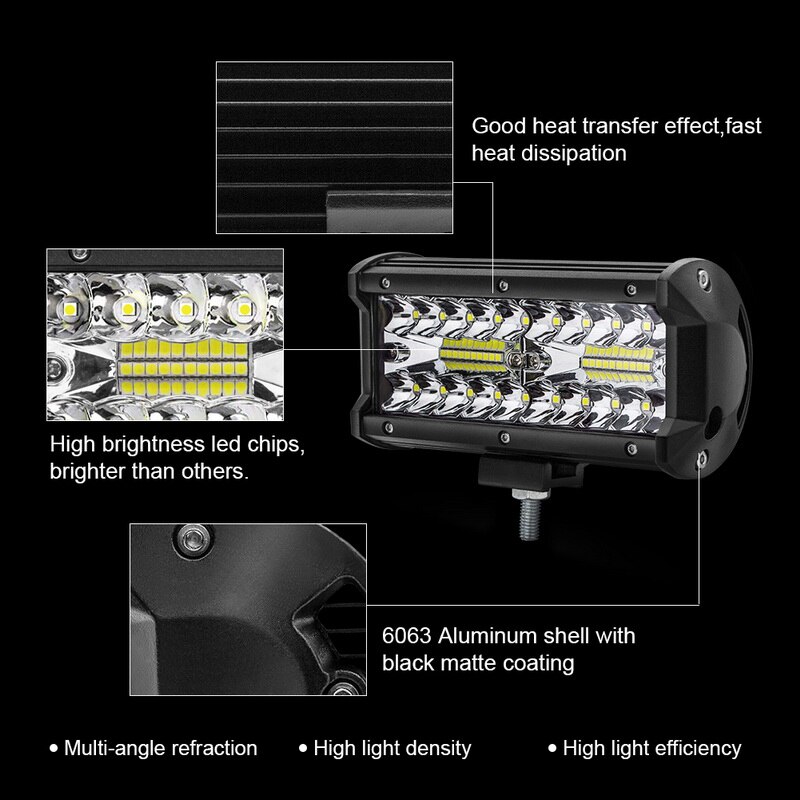 Safego-Barra de luz LED de trabajo de 3 filas, 6,5 ", 120W, para Tractor, barco, todoterreno, 4x4, ATV, SUV, motocicleta