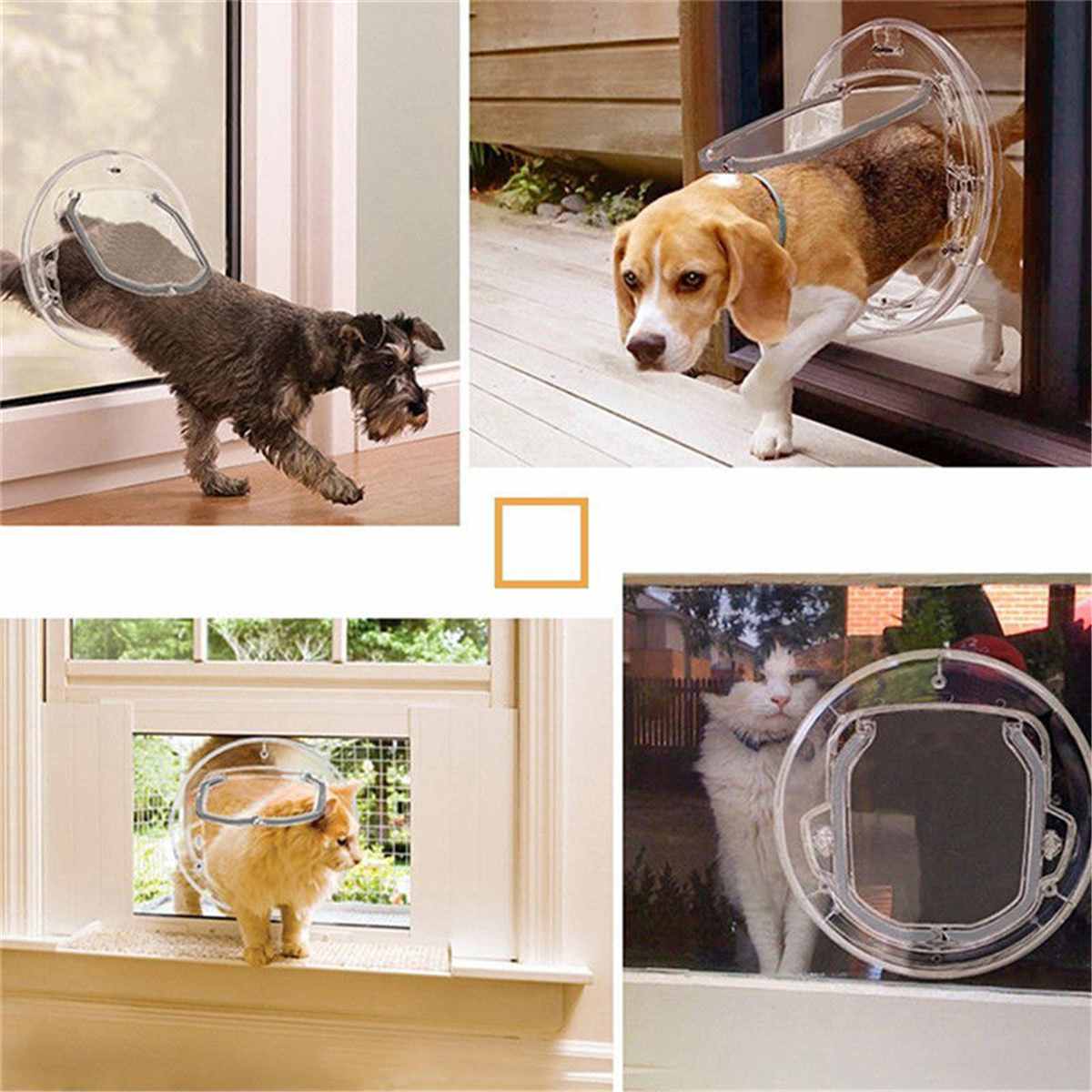 4 Ways Round Transparent Pet Dog Cat Flap Door Round Pet Door For Cats &amp; Small Dogs Cat Door Flap Door For Screen/ Glass Window