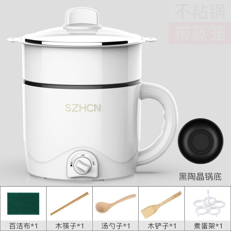 Electric cooker household multifunction student dormitory electric pot noodle cooking small electric pot 220V: White  steamer / UK