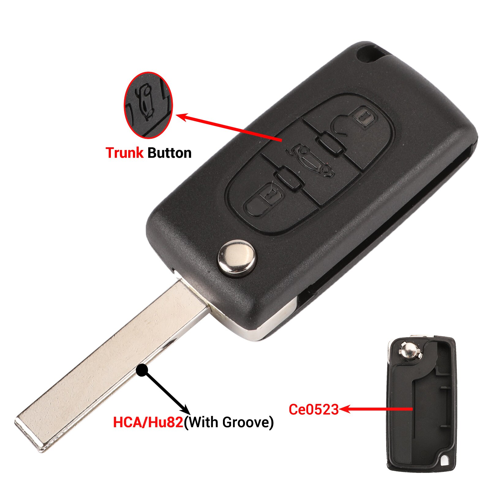 kutery 2/3 Button Flip Fob Car key Case Shell for Peugeot 207 307 308 407 607 807 Partner: 3B Trunk HCA Ce0523