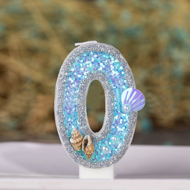 Blue Marine Pearl Shell Glitter Number Birthday Party Candles Cake Toppers Wedding Digital Cakes Dessert Decor Night Decoration: J