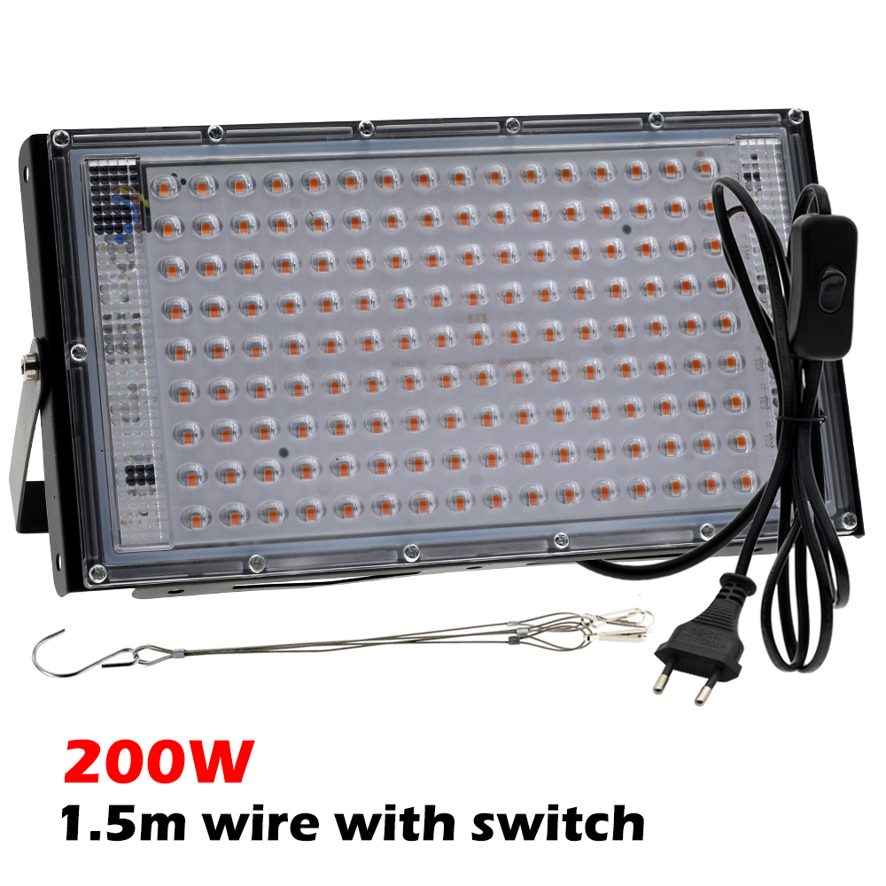 LED Grow Lights for Indoor Plants AC 220V Phyto Lamp with Stand 50W 100W 200W Full Spectrum Plant Flood Light for Veg Greenhouse: 200W with EU Plug