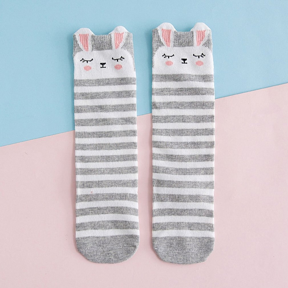 Chaussettes de dessin animé en renard lapin | 1 paire, chaussettes pour enfants, chaussettes au genou, fille, garçon, bébé Animal, bébé doux, chaussettes rayées, longues, 0-3ans, modèle: 4