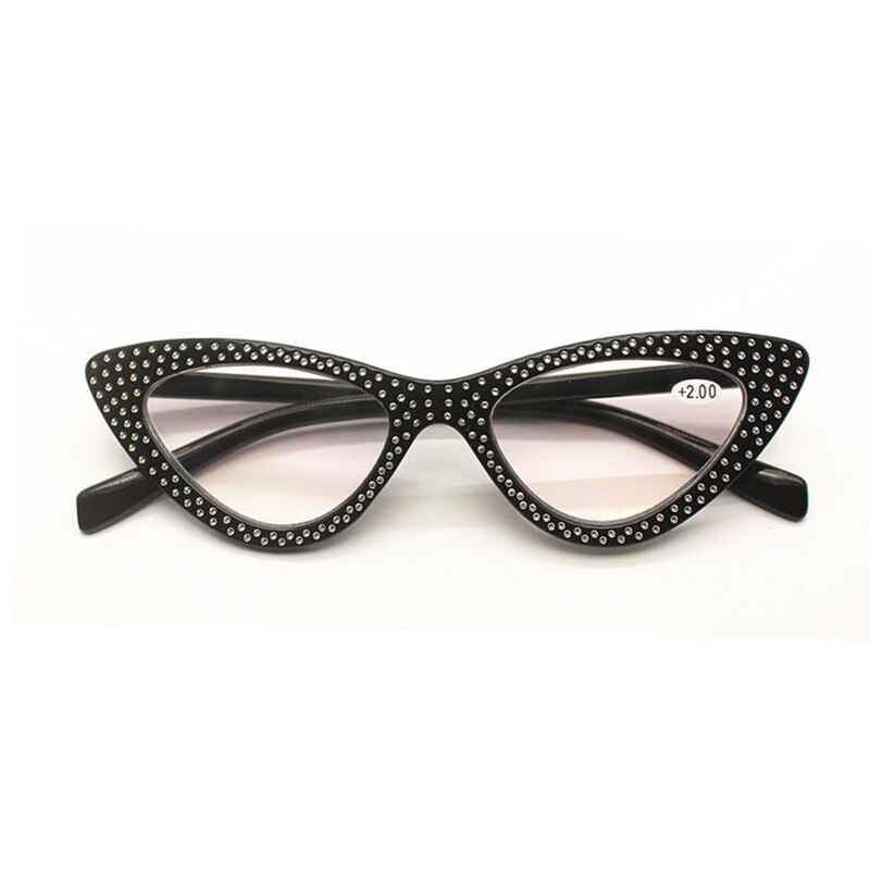 +1.0 1.5 2.0 2.5 3.0 3.5 zwarte kattenooghars leesbrillen brillen dames diamanten kattenoog hyperopie leesbrillen presbyopie: +350 / Zwart