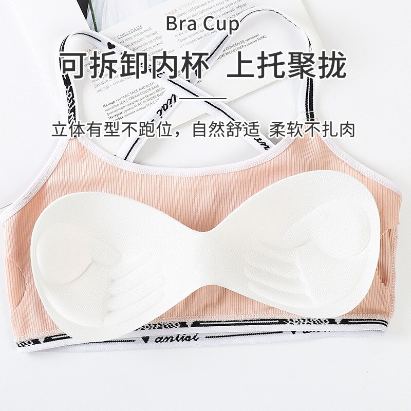 Girls Bra and Panty Sets Teenage Padded Sport Training Bra+Panties Puberty Students Letter Printed Brassiere Underwear Panties