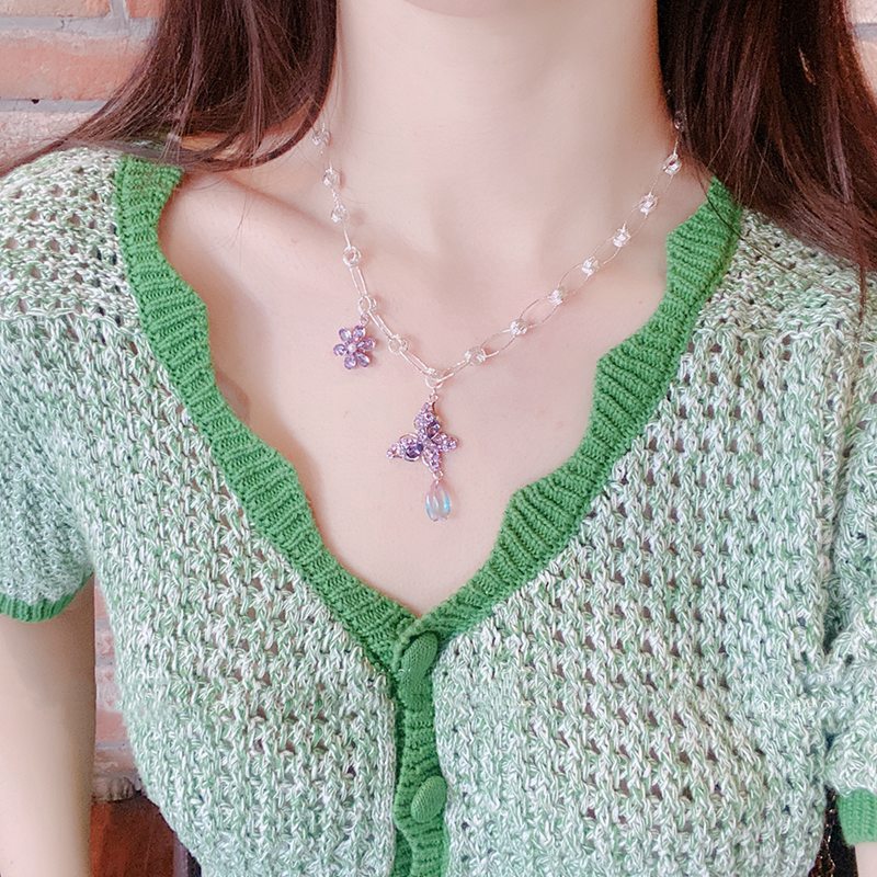 MENGJIQIAO Korean Cute Butterfly Crystal Choker Necklace For Women Metal Chain Collares Jewelry Kolye
