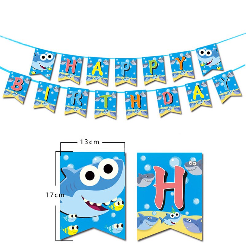 Ocean Shark Disposable Tableware Animal Pattern Paper Plates Cups Hanging Banners Ornaments Kids Birthday Party Supplies