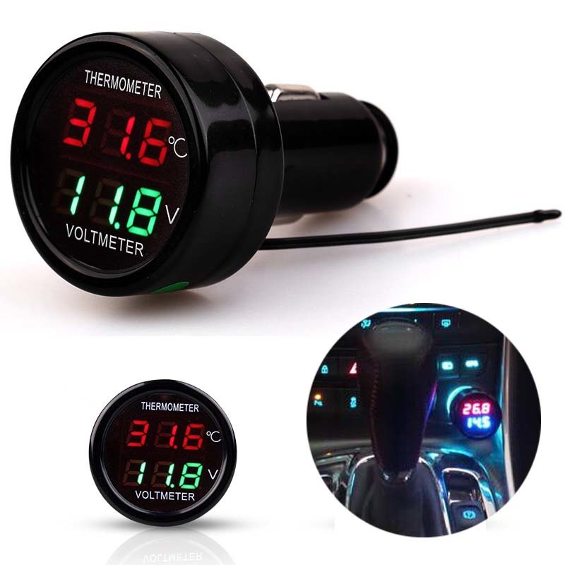 2 In 1 DC 12 V 24 V LED Digitale Display Waterdicht Auto Voltmeter Thermometer Temperatuur Meter Monitor Voltage Sigaret lichter