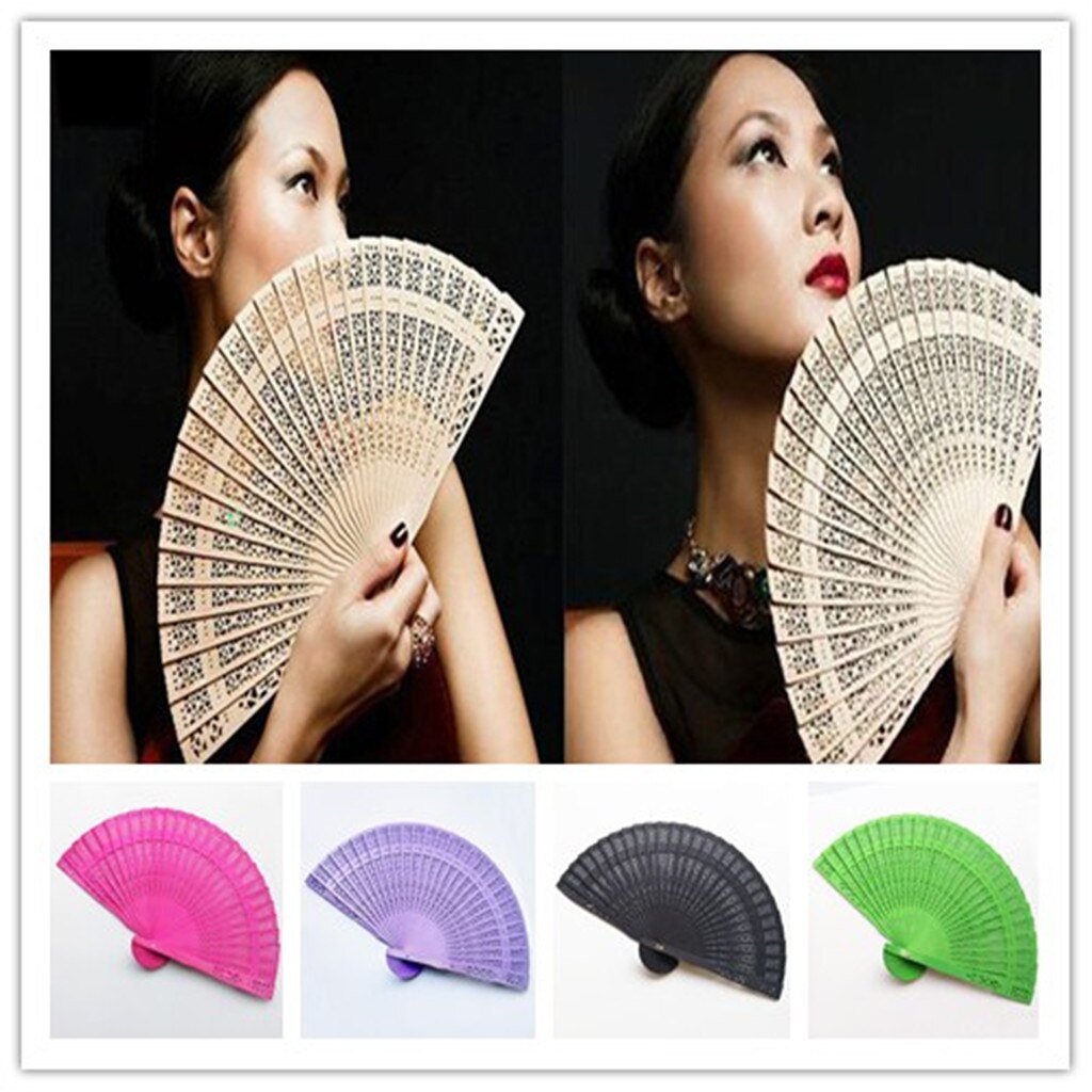 Vouwen Fans Sandelhout Hollow Dans Bruiloft Houten Hand Fans Schilderen Papier Vouwen Hand Held Bloem Fan Abanico