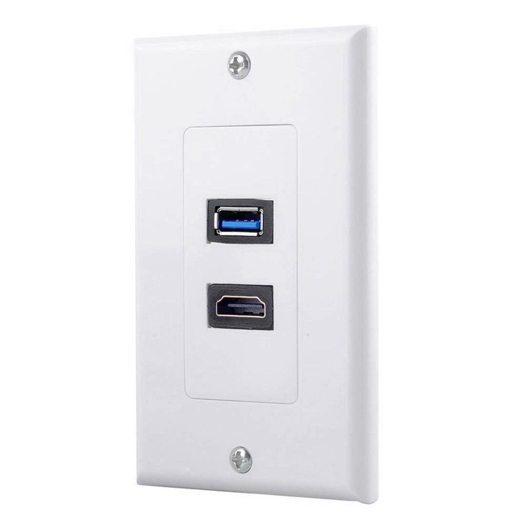 SHGO-1x 2Port HDMI+USB 3.0 Female Wall Face Plate Panel Outlet Socket Extender White
