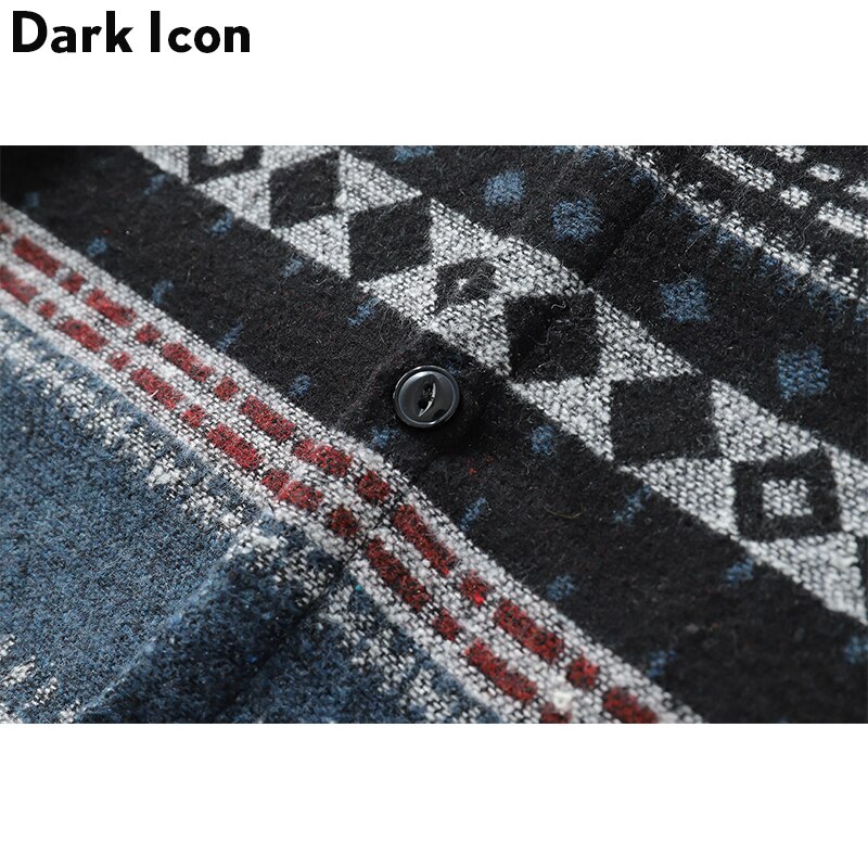 Mörk ikon geometrisk ylleskjorta män långärmad vårstamm herrskjorta streetwear kläder