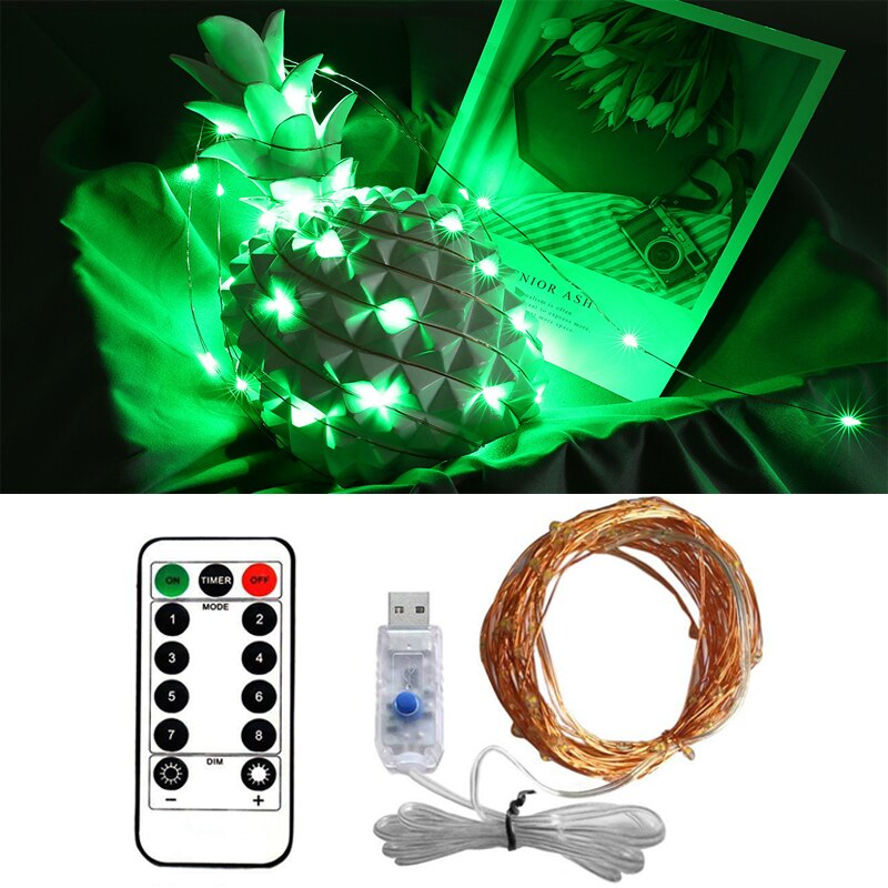 Lampki 5m/10m/20m USB lampki LED na drucie miedzianym girlanda z pilotem wodoodporne świąteczne dekoracje weselne: green / 5 m 50 Leds