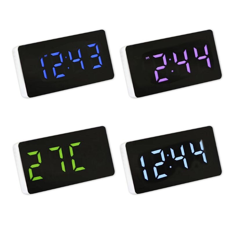 LED Mirror Clock Electronic Alarm Clock with Time/Calendar/Temperature Alarm X6HA