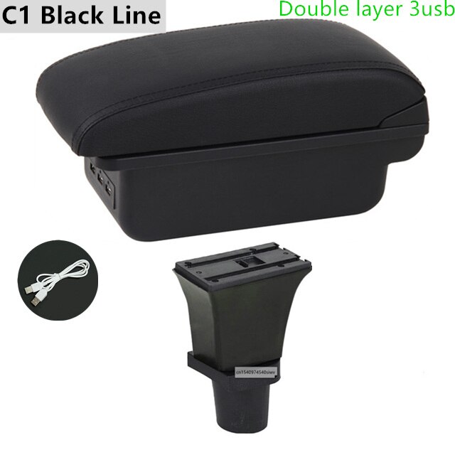 Car Armrest Box for Citroen C1 Special Retrofit Parts Center Storage Box with USB LED Light Accessories: C1 Black Line