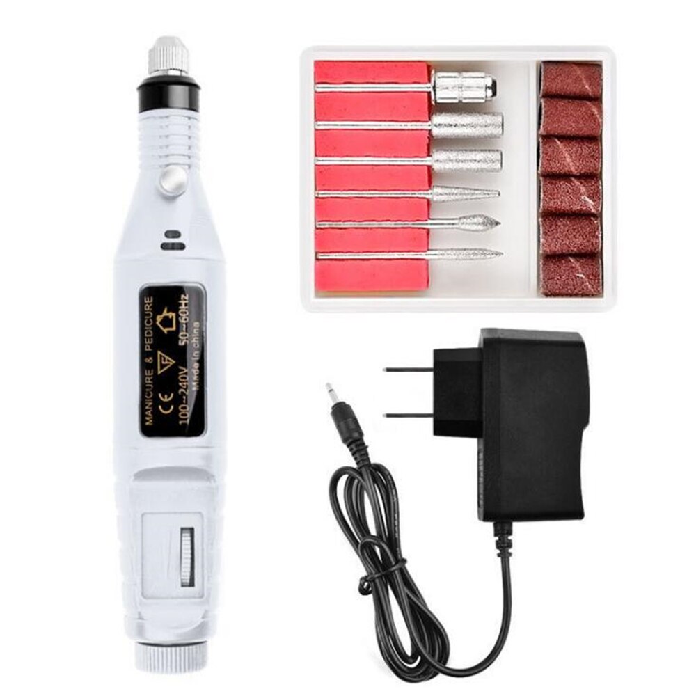 électrique perceuse à ongles Machine manucure Machine pédicure perceuse ensemble lime à ongles meuleuse polisseuse Nail Art équipement outils: US plug White