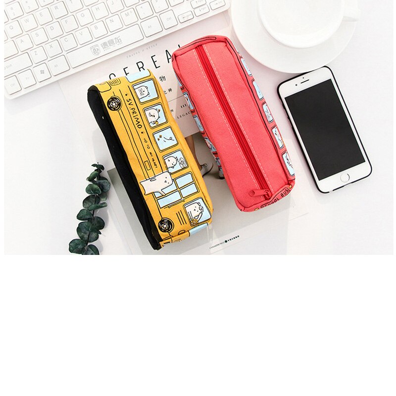 Gran capacidad de autobús de dibujos animados en forma de estuche de tela para lápices Kalem Kutusu de oficina material escolar lápiz bolsa de caja para niños