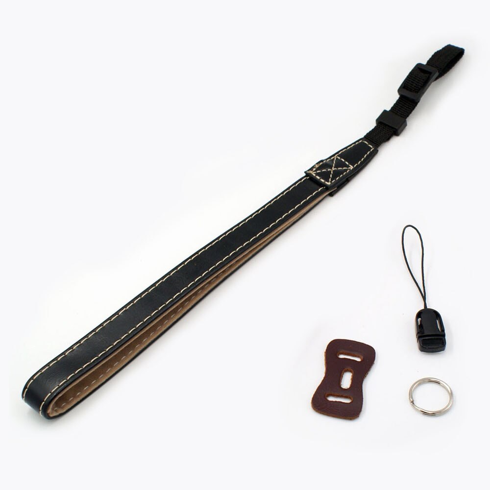 Corda de alça de pulso de mão de câmera de couro multiuso para dslr/slr/tlr/dc/dv: Black