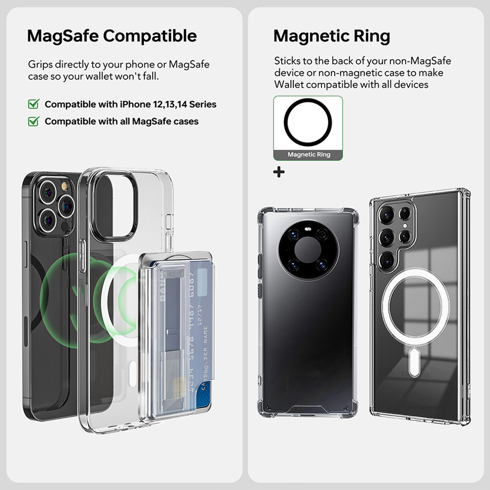 Cartera magnética para Magsafe para iPhone 15 14 13 con tarjetero de agarre, soporte para teléfono 99% con soporte para teléfono, accesorios para bolsa