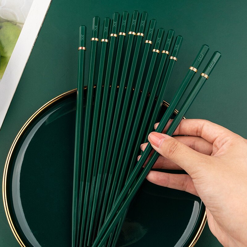 5 Pairs Japanese Chinese Chopsticks Food Sushi Sticks Reusable Korean Chopsticks Set Metal Alloy Tableware cooking chopsticks: E-5 pairs