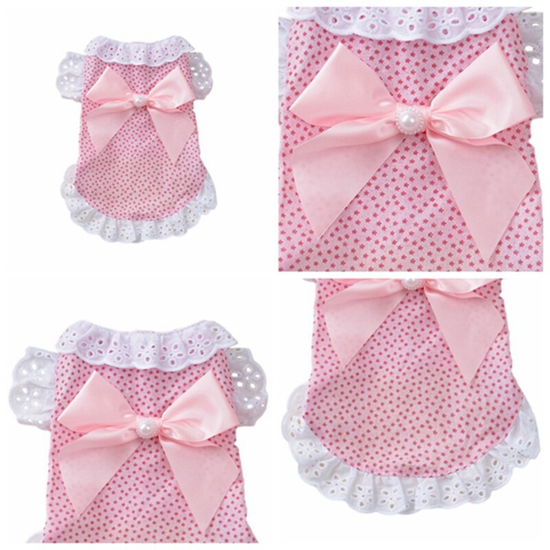 Ropa de encaje para perros pequeños, vestido con falda de princesas, ropa con lazo Floral, ropa para cachorros y perros