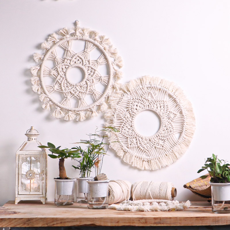 18 tuuman iso boho -pyöreä makramee -seinäriippuva sisustus mandala -kuvakudos kudottu seinätaide macrame -häät kotiin olohuoneen sisustus