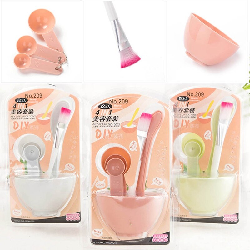 Bol para máscara Facial de belleza DIY, herramienta de maquillaje con pincel, varita de espátula para mezclar, cuchara medidora, 4 en 1