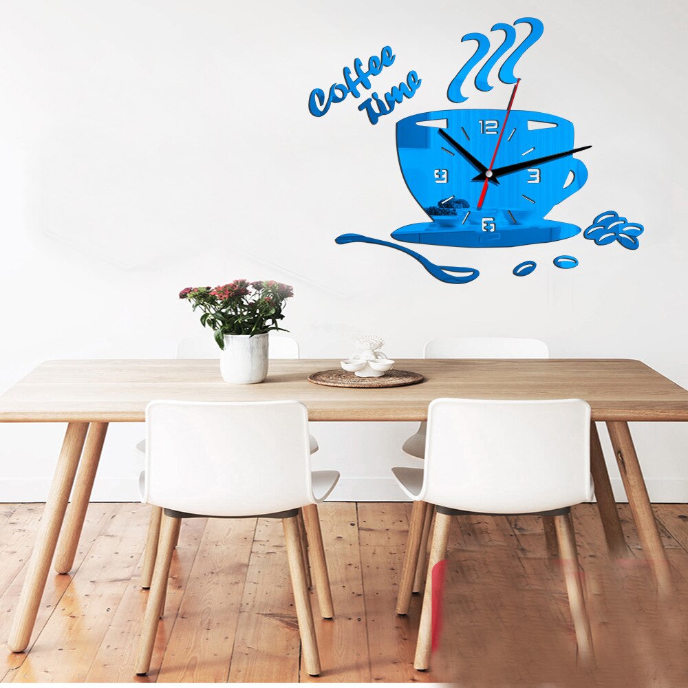 Large Wall Clock 3D Coffee Cup DIY Silent Wall Sticker Clock Wall Clocks Decor Adhesive Acrylic Room Living Mirror Home Self
