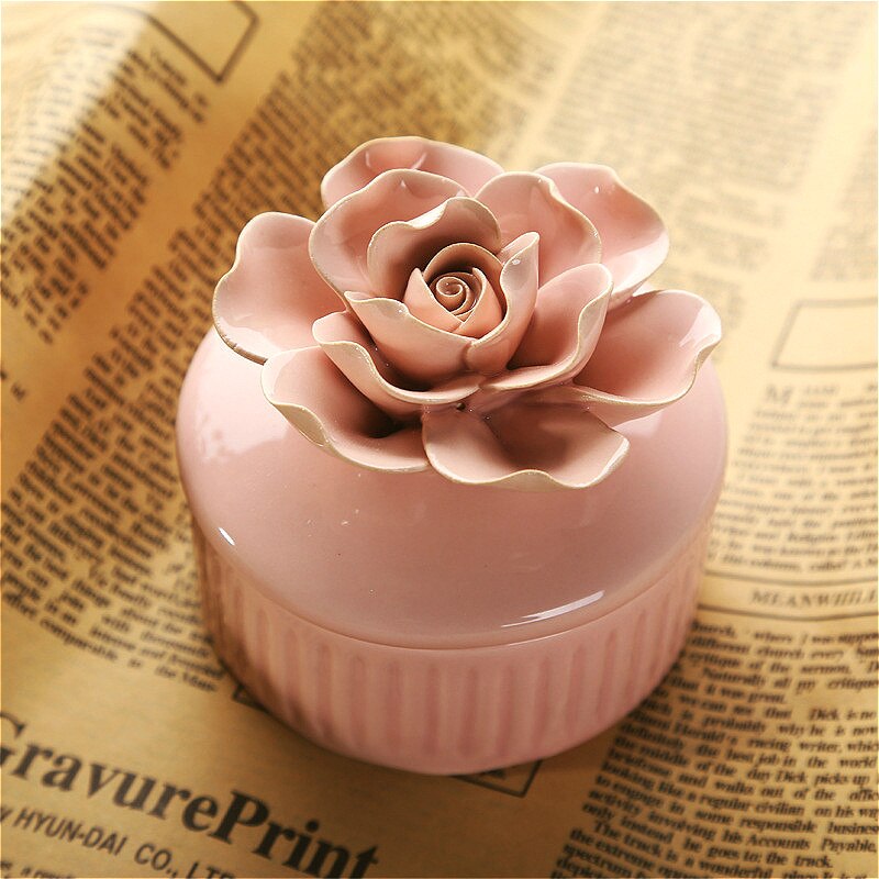 Exquis Rose pot de stockage en céramique artisanat boîte à bijoux mariage boucle d'oreille collier réservoir de stockage sucre bonbons boîte conteneur