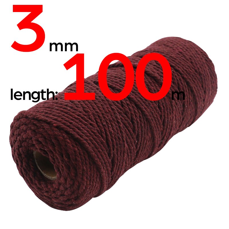 Cordón de Navidad para macramé, 3mm, 100m, cordón de macramé de color de 3 capas, cuerda de algodón suave trenzada de Triple hebra, 100% algodón, Macram DIY: 3mm 100m Red wine