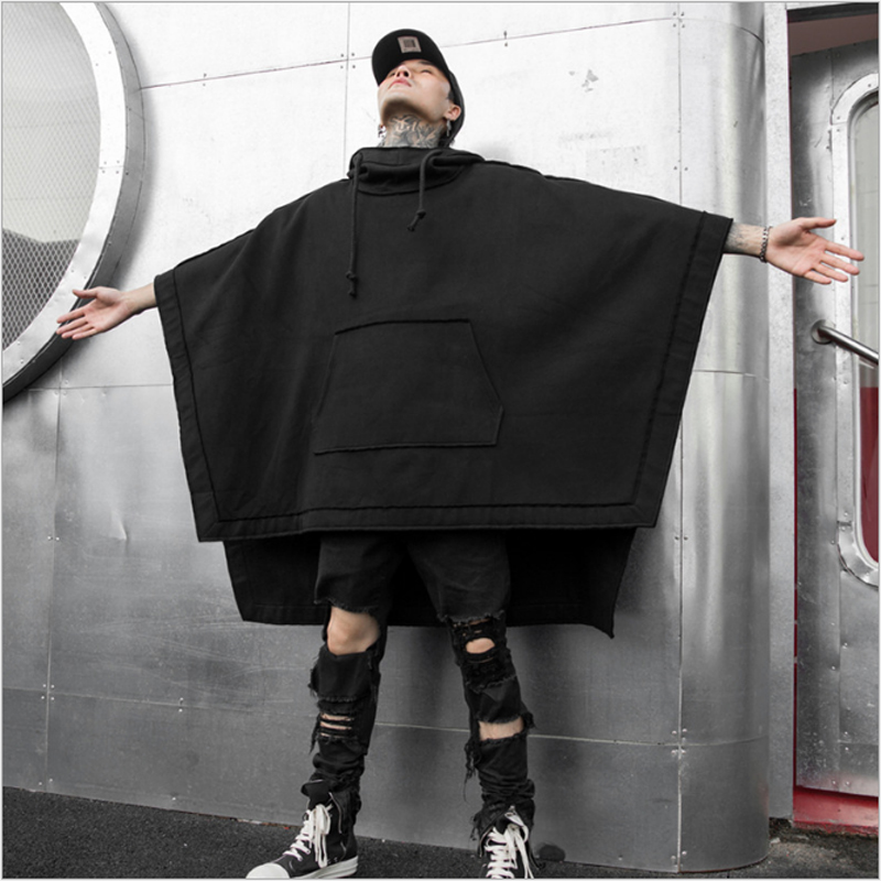 Capa de murciélago suelta para hombre, Sudadera con capucha de informal, media-larga, temporada otoño e invierno: L