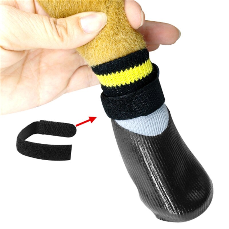 4 pz/set calzini per cani impermeabili all'aperto abbigliamento antisdrucciolevole antiscivolo scarpe elastiche in cotone con cintura fissa per tutte le razze