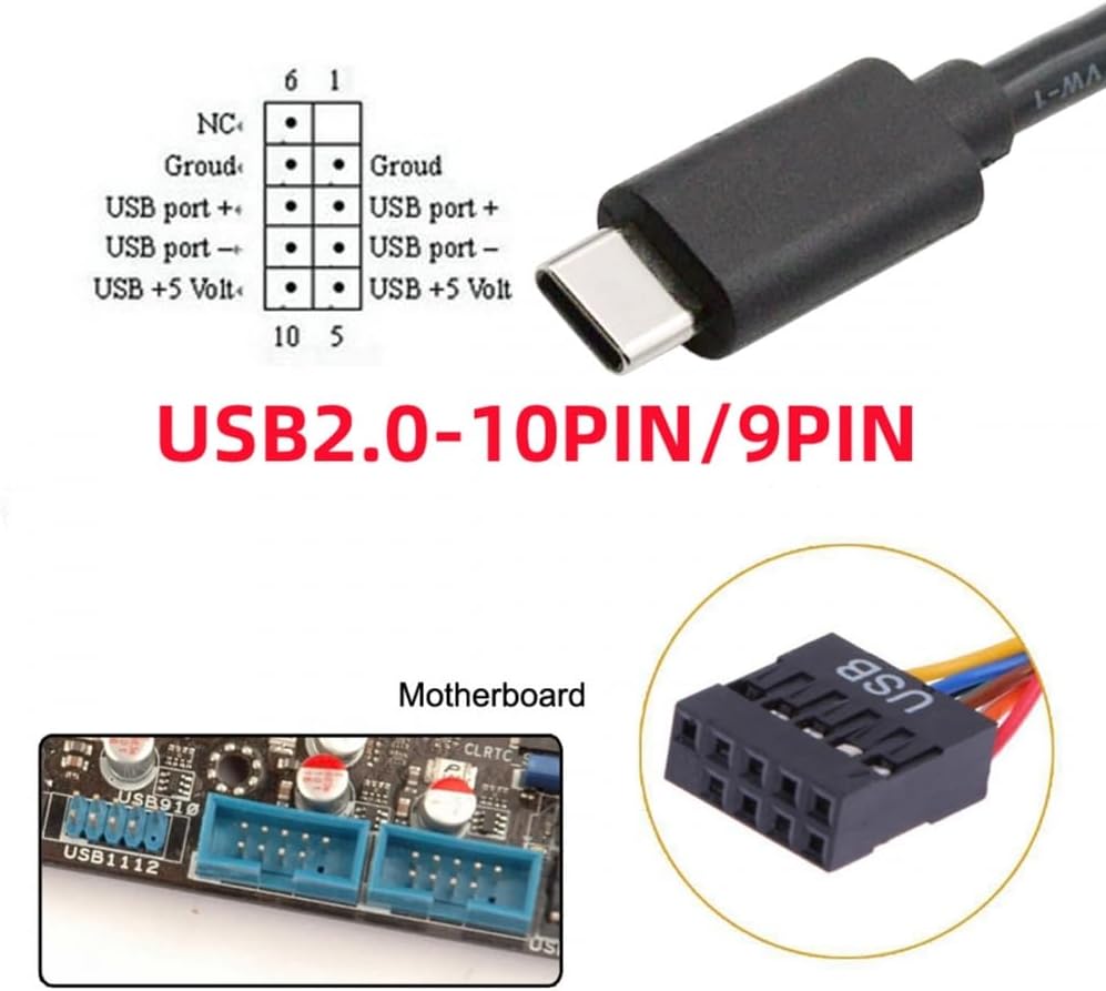 Kabel USB 2.0 Moederbord 9pin 10pin Header naar Type-C USB-C Kabel 50cm voor Mini Monitor Sensor Panel camera