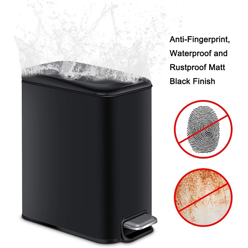 Rectangular Small Trash Can with Lid Soft Close, Bathroom Trash Can with Removable Inner Wastebasket