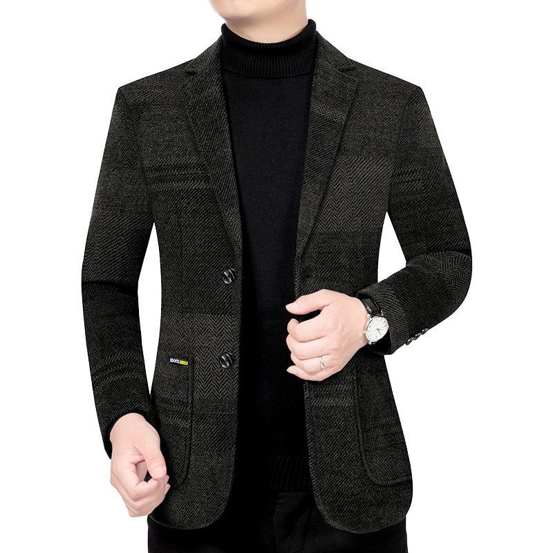 Man Suit Coat Striped Pocket Long Sleeve Male Outerwear Turn Down Collar Single-breasted Blazer