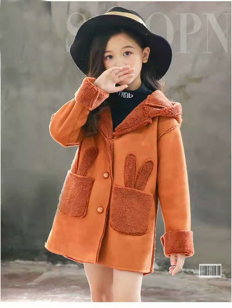 Boutique cappotto per ragazze di media lunghezza Babys ispessito stile coreano 2021 nuovo cappotto di lana autunno e inverno per bambini giacca a vento: Cachi / 4T  100-110cm