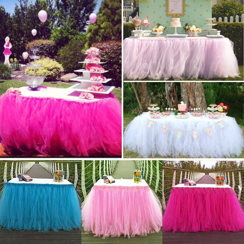 Wedding Tulle Tutu Table Skirt Cover Party Birthday Festive Solid Rectangle Tablecloth for Wedding Party