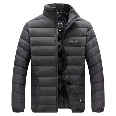 Höst vinterjacka män casual stativ krage enfärgad vit dunjacka plus storlek l -4xl hålla värmen vinterjacka män: Mörkgrå / Xxl