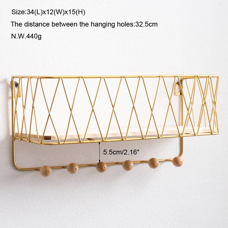 Key Holder Mail Rack Entryway Shelf Simple Nordic Wrought Iron Grid Wall Mount Storage Rack Hooks Key Sorter Organizer: Gold-L
