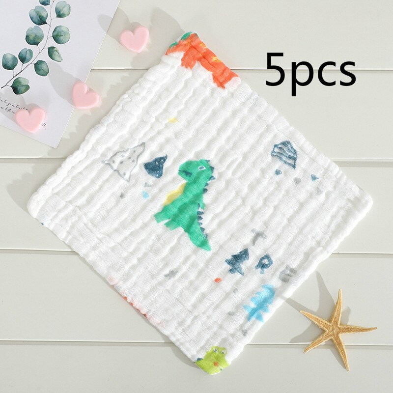 5 Stks/partij Baby Zakdoek Vierkante Fruit Patroon Handdoek 28X28Cm Mousseline Katoen Baby Gezicht Handdoek Veeg Doek Baby stuff Voor Pasgeborenen: Dinosaur