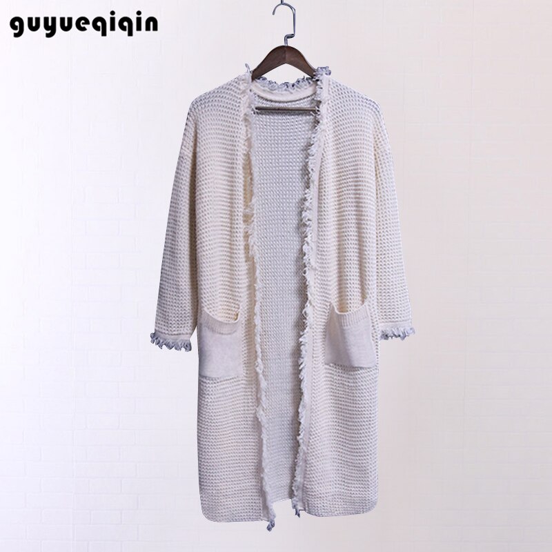 Kvast sweater kvinder tyk strikket lang sweater cardigan frakke langærmet vinter varm sweater frakke outwear