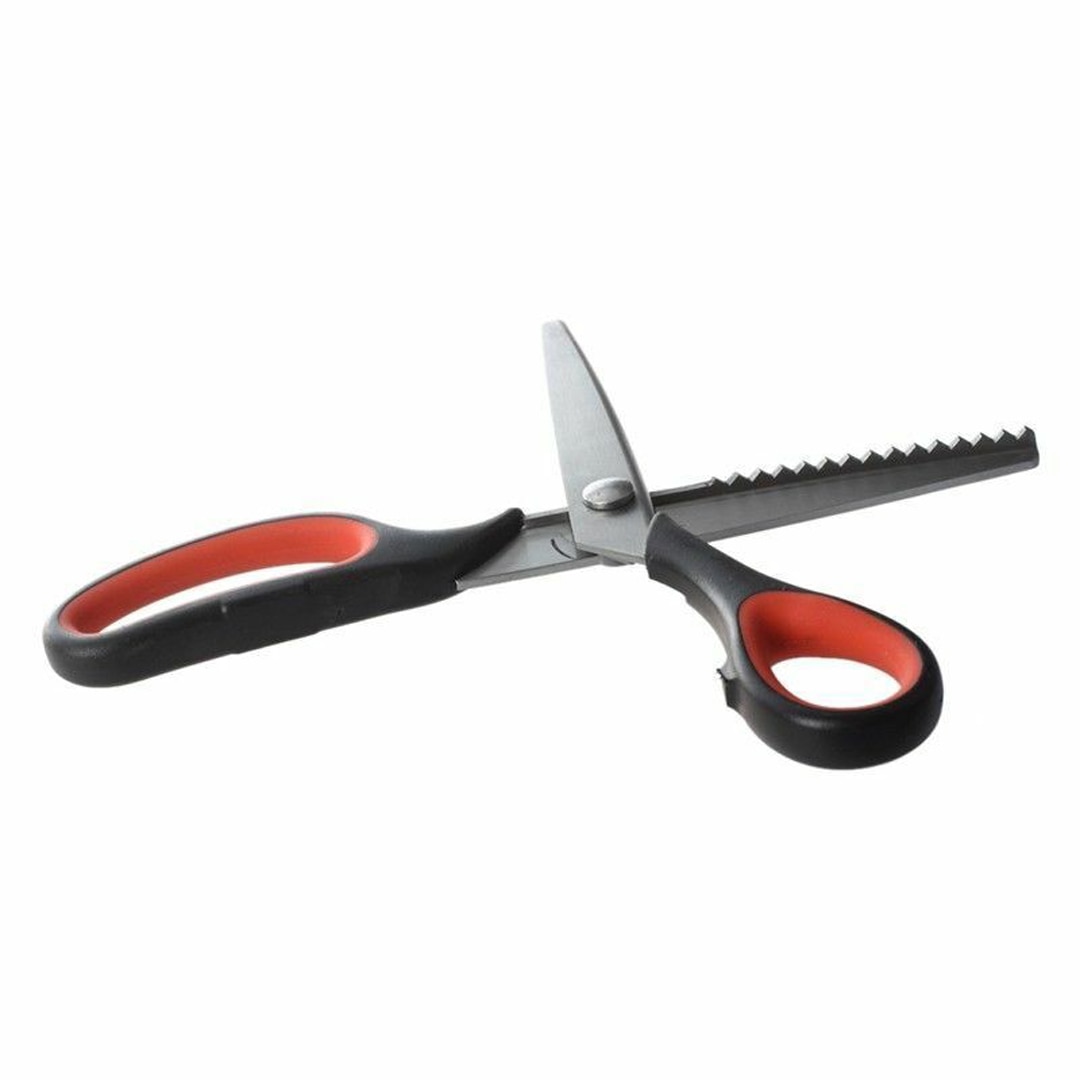 Tijeras de sastre de acero inoxidable, mango negro naranja, corte de borde zigzag para costura, forros de tela, herramienta de mano