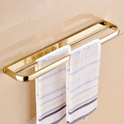 Badkamer Accessoires Set, Gouden Vierkante Papier Houder, Handdoek Bar, Zeep mand, Handdoekenrek, glas Plank Messing badkamer Hardware set: double towel bars