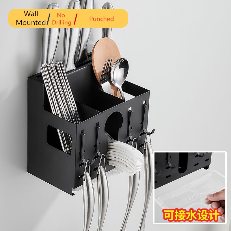 Wall Mount Roestvrij Staal Keuken Organizer Met Mes Houder Lepel Houder Lepel Positie Pot En Slice Rack: Style 2