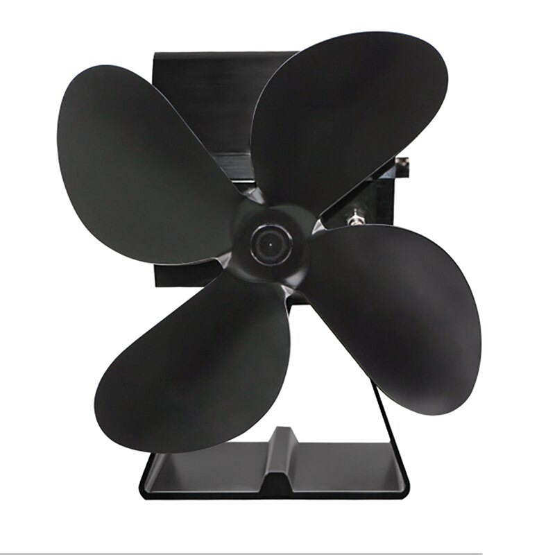 Sort pejs 4- bladet varmedrevet komfurblæser brændeovn miljøvenlig stille ventilator effektiv varmefordeling: 01
