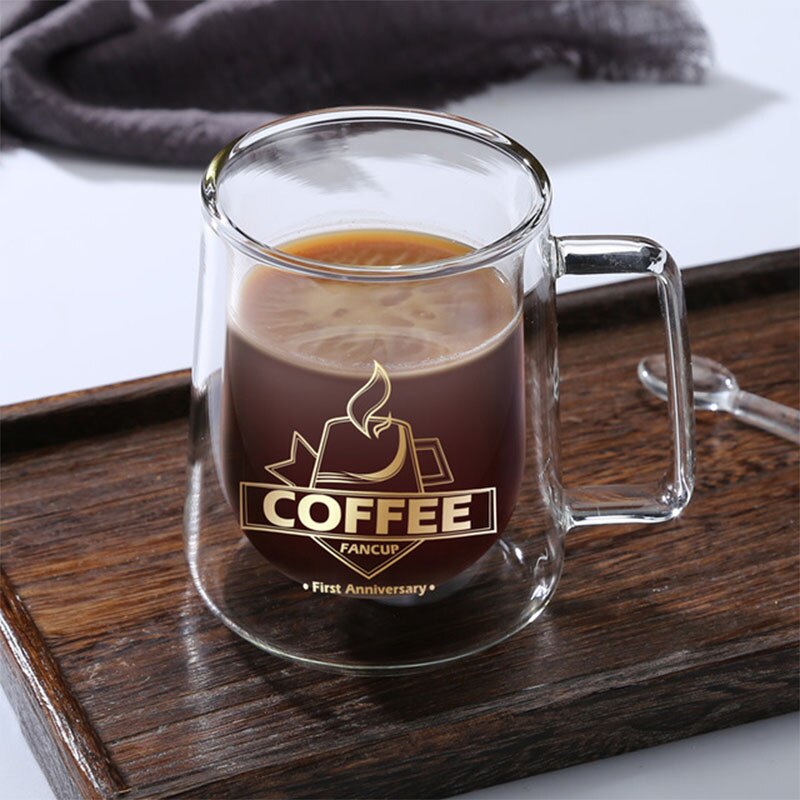 Taza de café de vidrio transparente de doble fondo, vaso de vidrio resistente al calor para leche y té