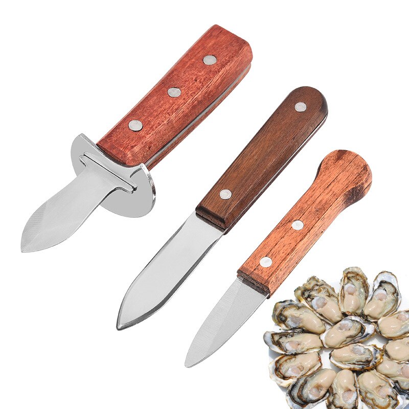 Swayboo Stainless Steel Wooden Handle Dull Blade Oyster Knives Scallop Knife Seafood Tools